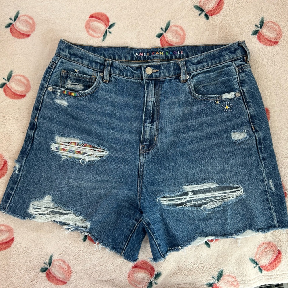 American Eagle Outfitters Blue Distressed Jean Shorts